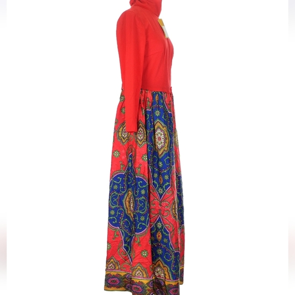 Vintage 60s LoungeCraft Red Maxi Dress NWT | Psychedelic Boho Hostess Gown Sz S - Picture 3 of 8